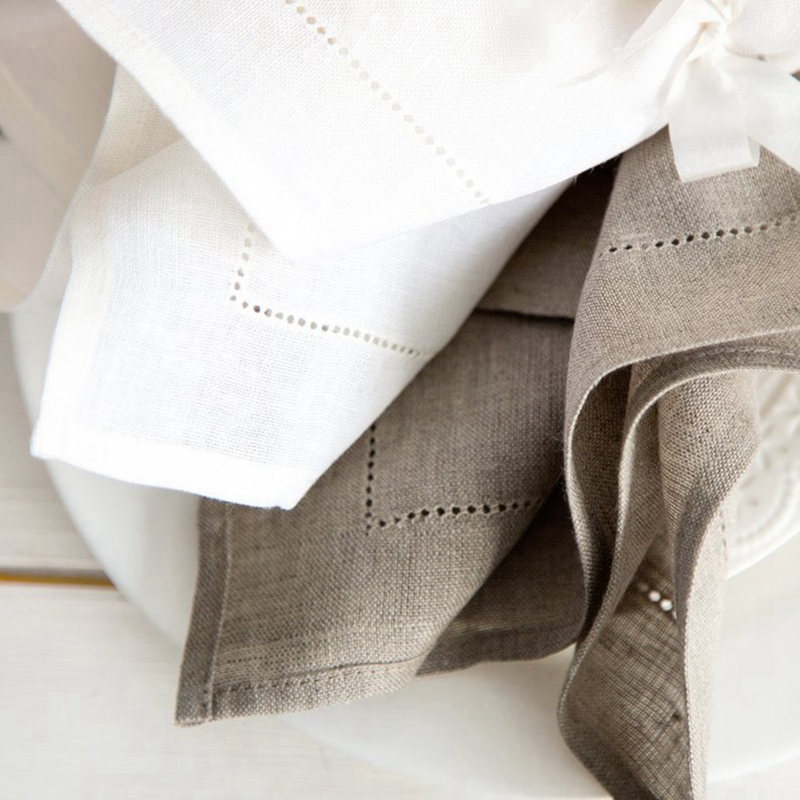 Linen Napkin Set - Servilletas de costura blanca de 6