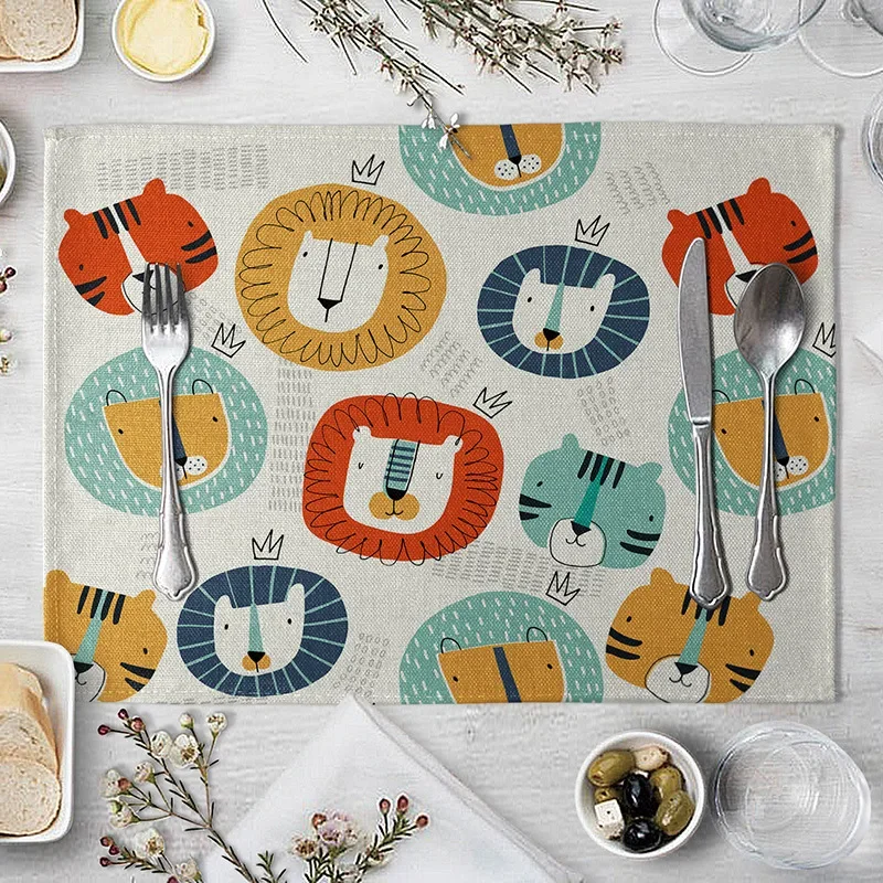 Linen Napkin Set - Mantel Individual de León y tigre,