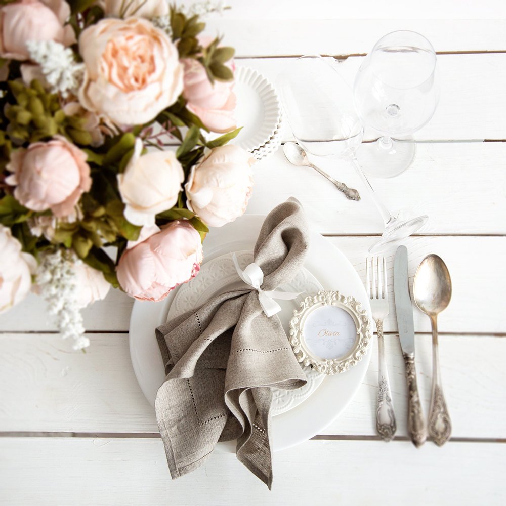 Servilletas de costura blanca  - Linen Napkin Set reseña y precio